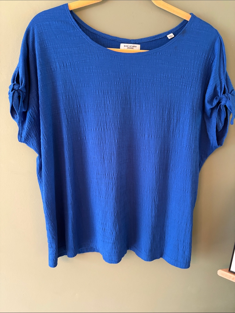 Max Studio Royal Blue Short-Sleeve Top with Knot Detail